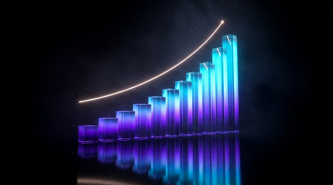 Grafico ascendente di barre luminose che rappresenta la crescita