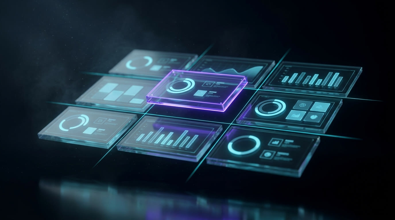 Dashboard olografica con moduli e grafici collegati